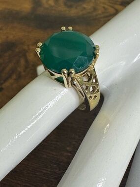 Green Stone Gold Vermeil Cocktail Ring - Women Jewelry Hallmarked 925 size 7